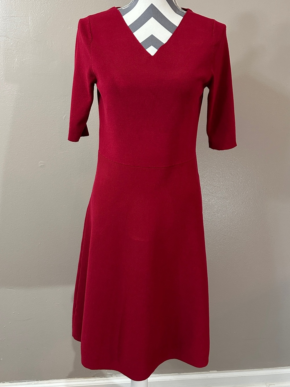 Ann Taylor Sweater Dress Red V-Neck Midi Dress Small Tall